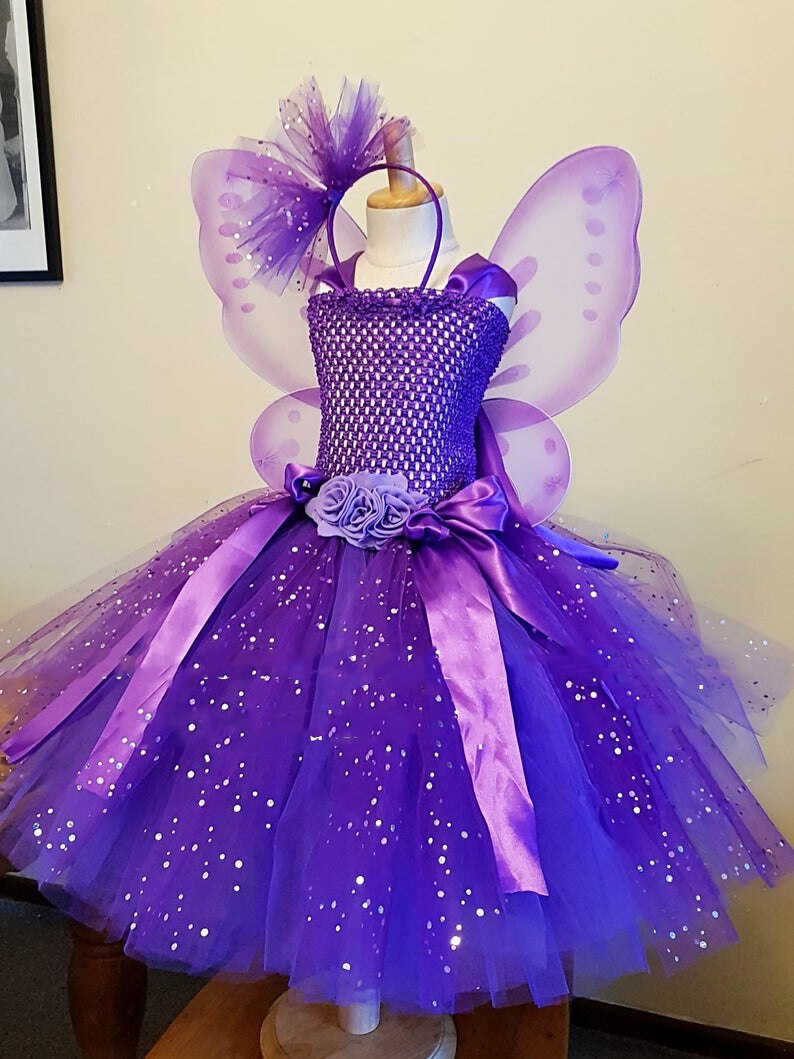 Dress - Girls Purple Butterfly Flower Tutu Dress