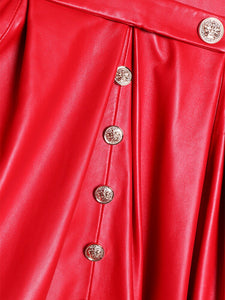 Coat - Long Skirted Red Black Faux Leather Trench Coat