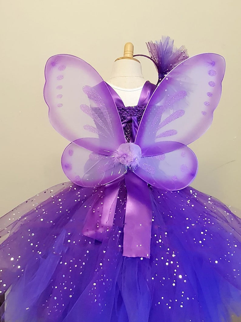 Dress - Girls Purple Butterfly Flower Tutu Dress