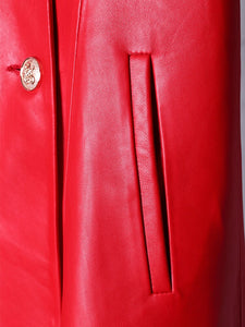 Coat - Long Skirted Red Black Faux Leather Trench Coat