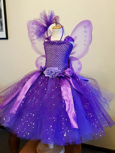 Dress - Girls Purple Butterfly Flower Tutu Dress