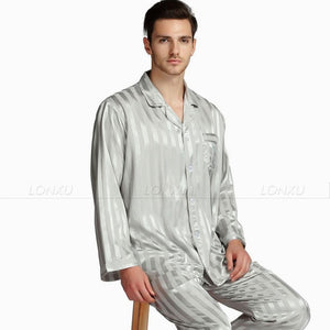 Pajamas - Mens Silk Satin Pajamas Set