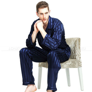 Pajamas - Mens Silk Satin Pajamas Set