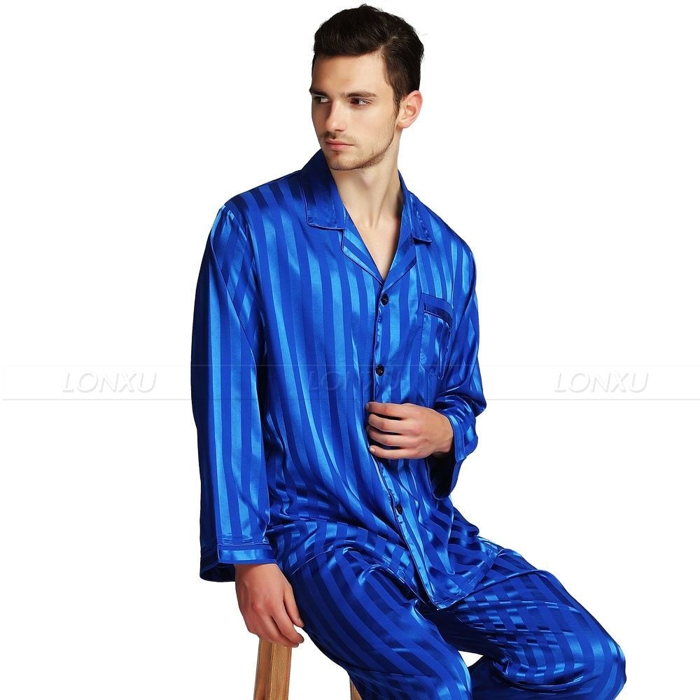 Pajamas - Mens Silk Satin Pajamas Set