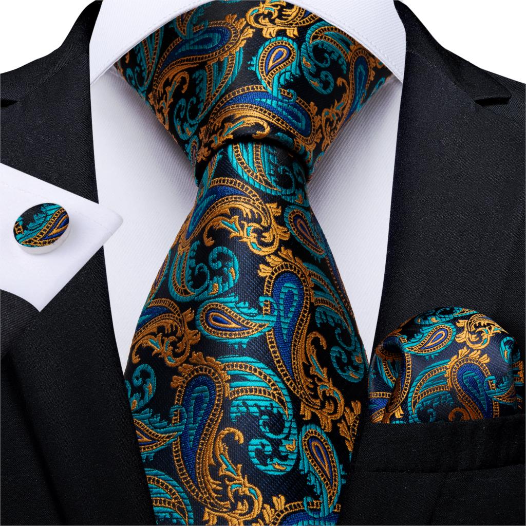 Men Tie Gold Blue Paisley