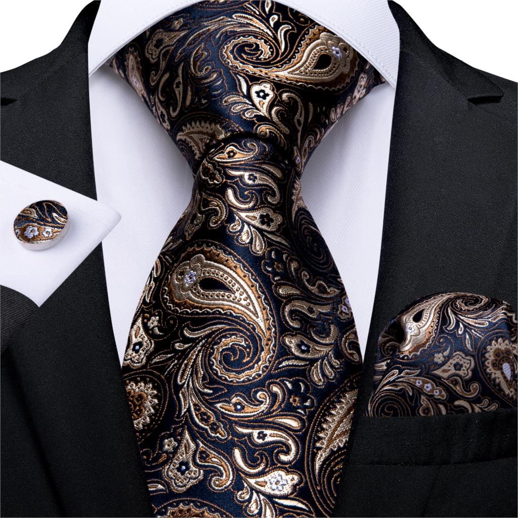 Men Tie Gold Blue Paisley