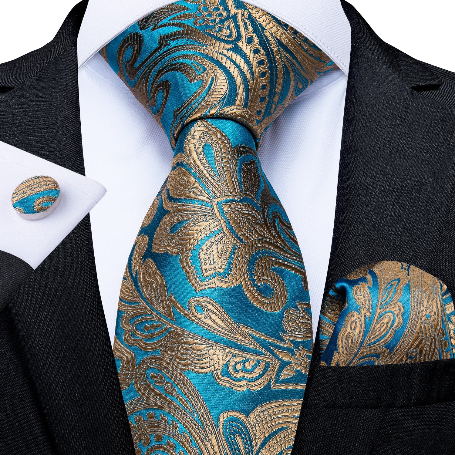 Men Tie Gold Blue Paisley