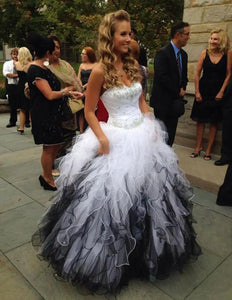 Wedding Dress - Backless White and Black Sweetheart