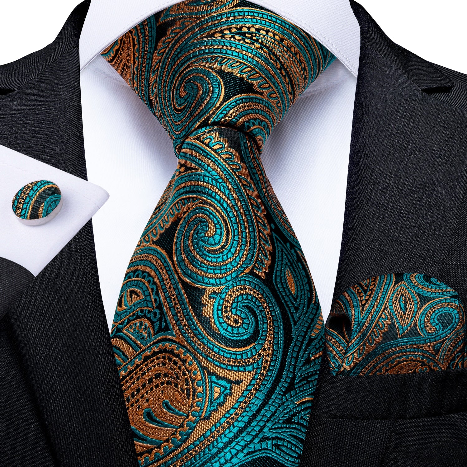 Men Tie Gold Blue Paisley