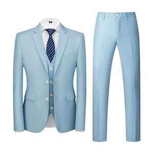 Men Suit - Jacket Vest Pants Single-breasted Slim