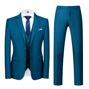 Men Suit - Jacket Vest Pants Single-breasted Slim