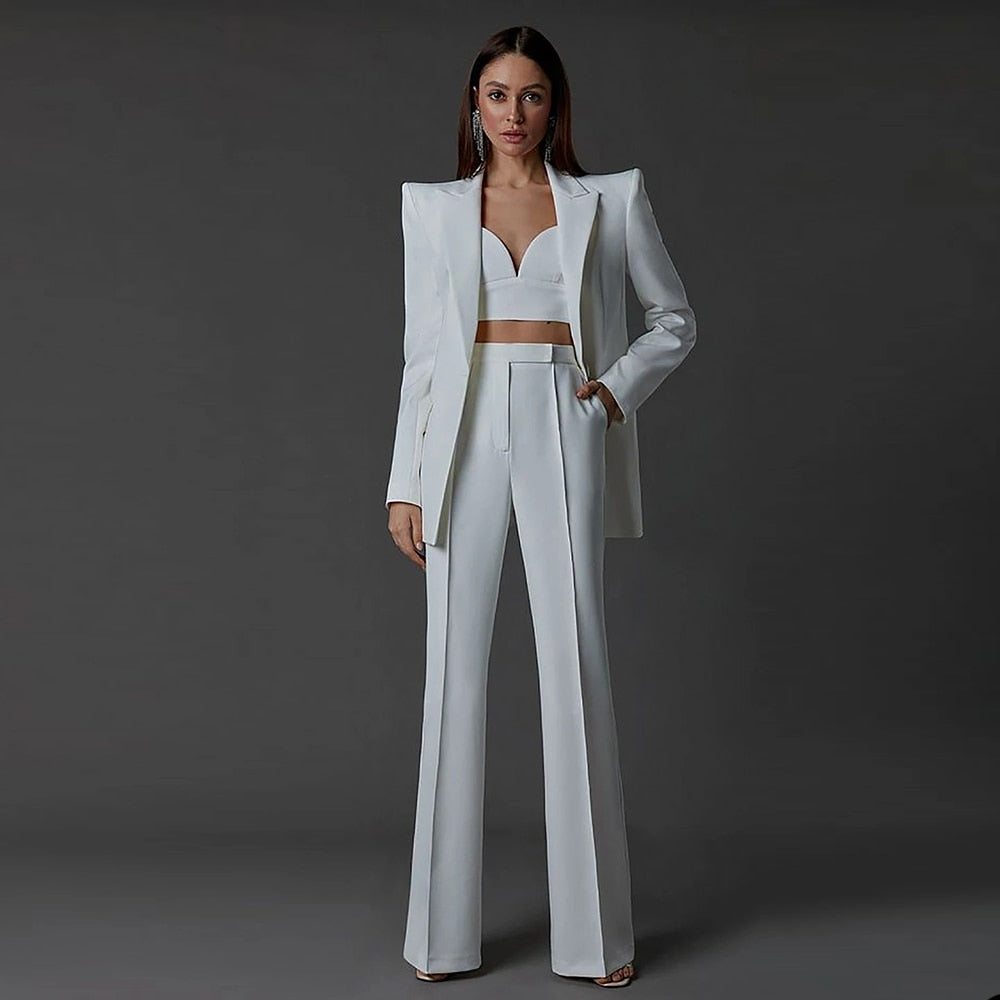 Suit - White Women Skinny Pants Suits