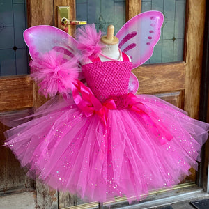 Dress - Girls Pink Glitter Butterfly Dress