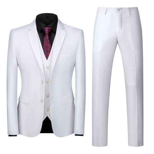 Men Suit - Jacket Vest Pants Single-breasted Slim