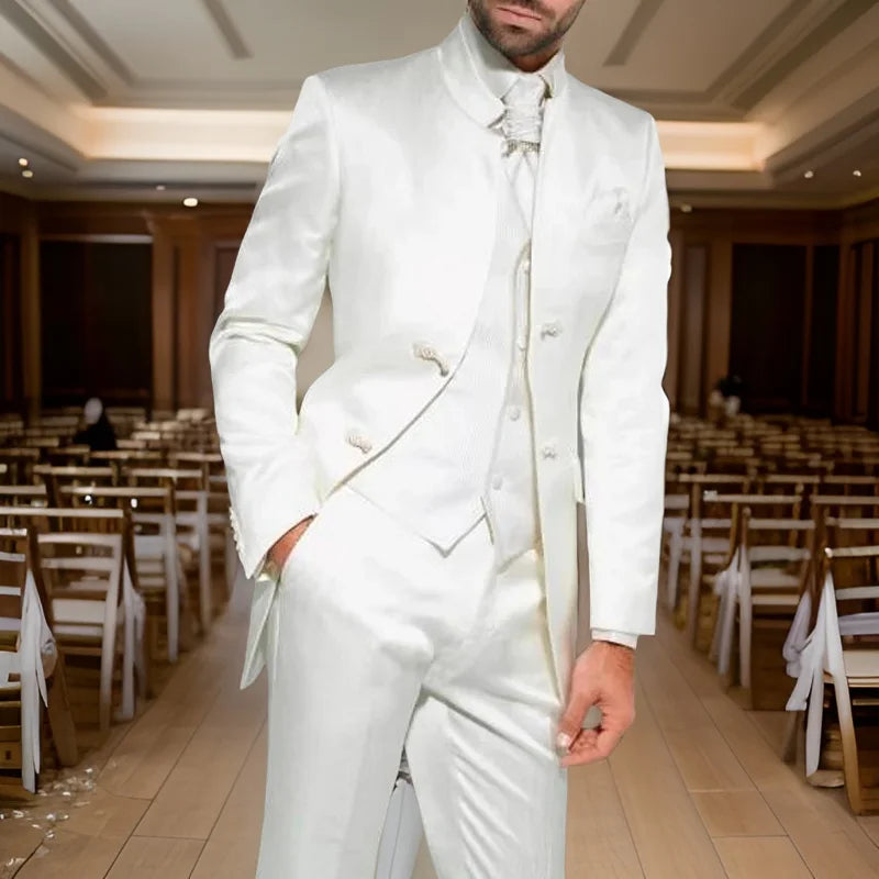 Long White Tunic Men Suits for Groom Wedding