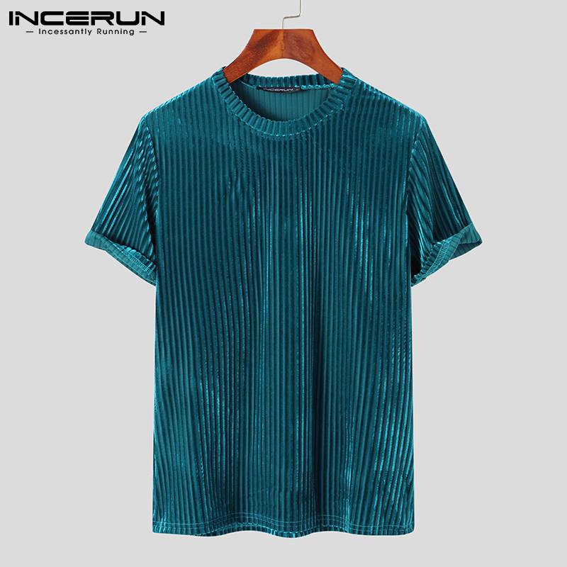 Men Casual T Shirt Velour Round Neck