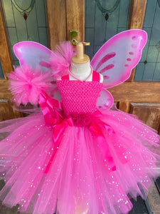 Dress - Girls Pink Glitter Butterfly Dress