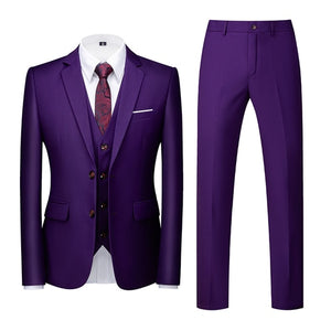 Men Suit - Jacket Vest Pants Single-breasted Slim