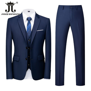 Men Suit - Jacket Vest Pants Single-breasted Slim