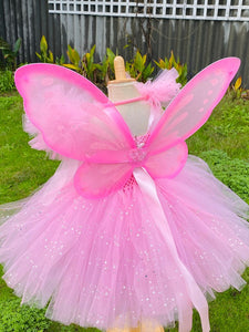 Dress - Girls Pink Fairy Dress Kids Glitter Tutu Flower Dresses