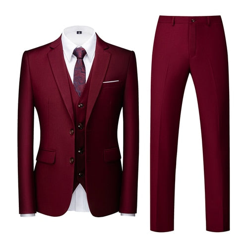 Men Suit - Jacket Vest Pants Single-breasted Slim