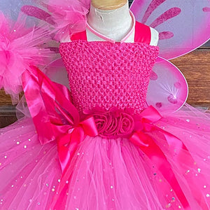 Dress - Girls Pink Glitter Butterfly Dress