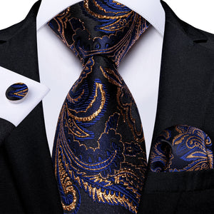 Men Tie Gold Blue Paisley