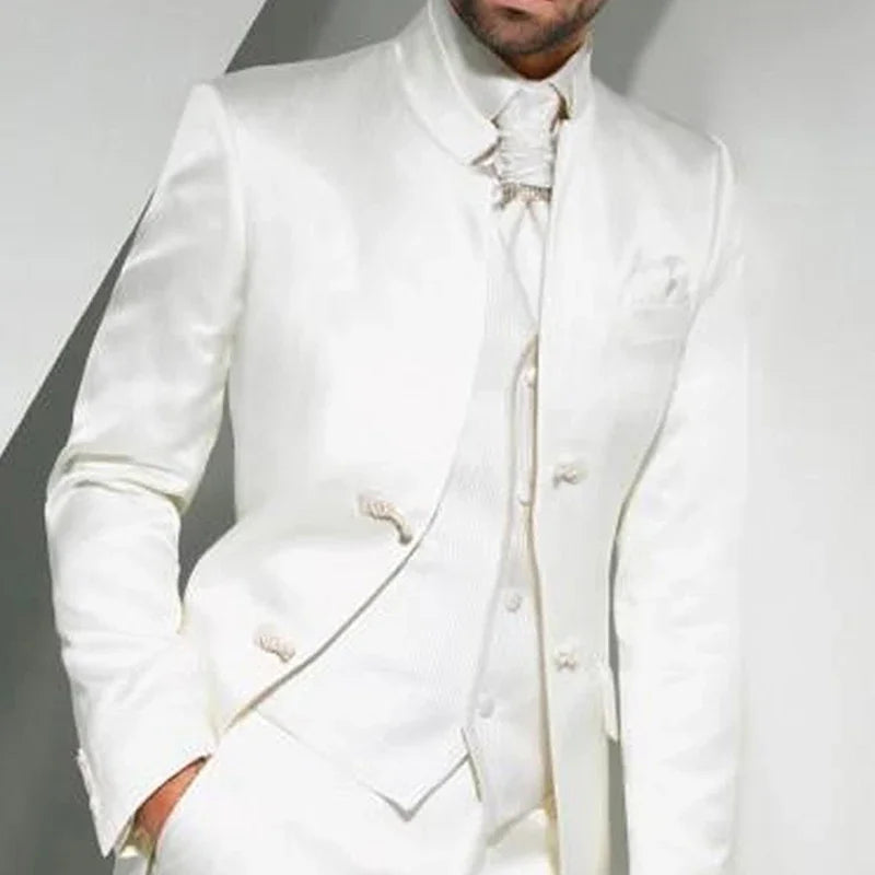 Long White Tunic Men Suits for Groom Wedding