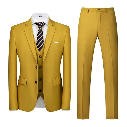 Men Suit - Jacket Vest Pants Single-breasted Slim