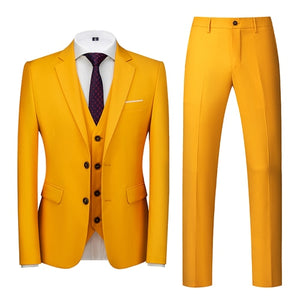 Men Suit - Jacket Vest Pants Single-breasted Slim