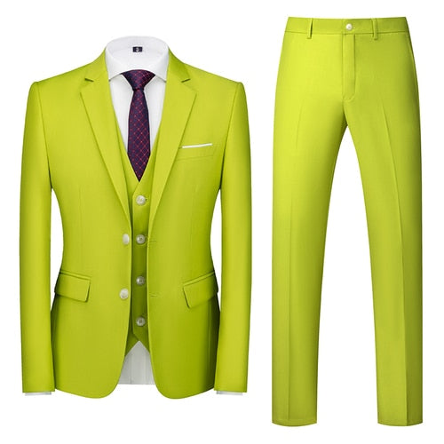 Men Suit - Jacket Vest Pants Single-breasted Slim