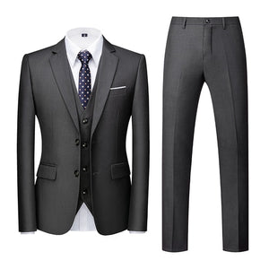 Men Suit - Jacket Vest Pants Single-breasted Slim