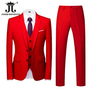 Men Suit - Jacket Vest Pants Single-breasted Slim