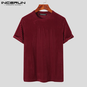 Men Casual T Shirt Velour Round Neck