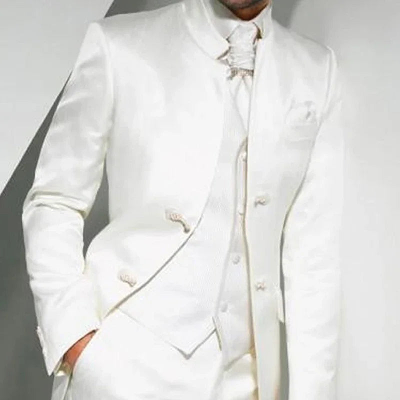 Long White Tunic Men Suits for Groom Wedding