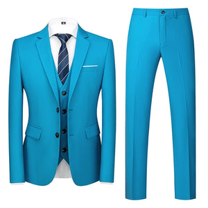 Men Suit - Jacket Vest Pants Single-breasted Slim