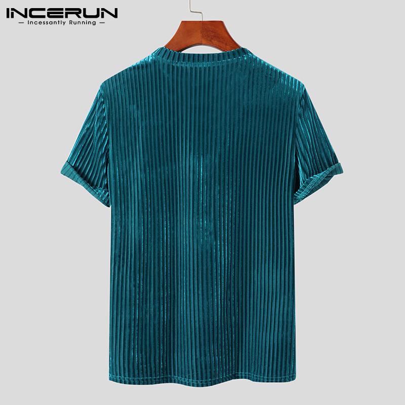 Men Casual T Shirt Velour Round Neck