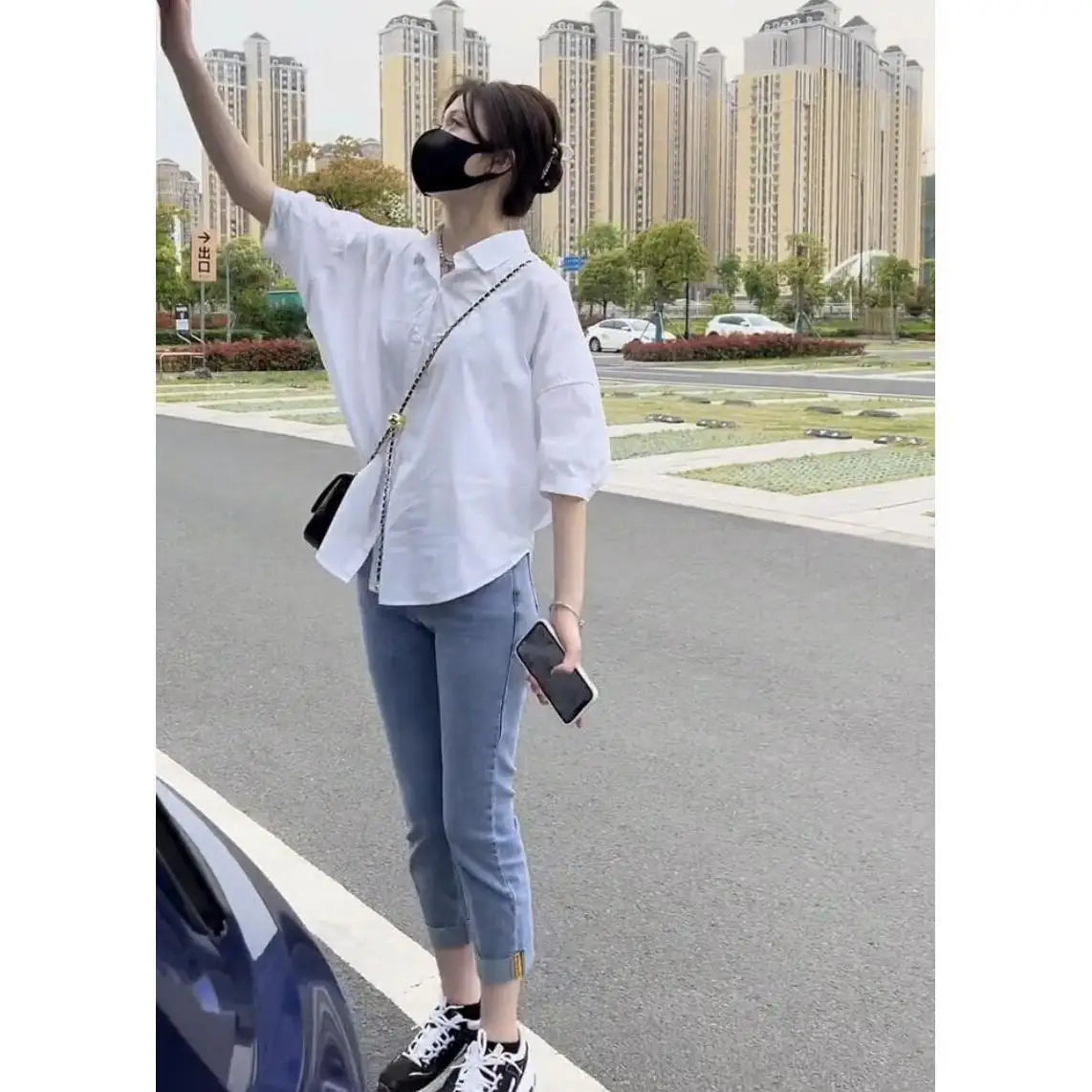 Shirt - Cotton Mid-sleeve Blouse