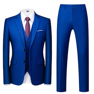 Men Suit - Jacket Vest Pants Single-breasted Slim