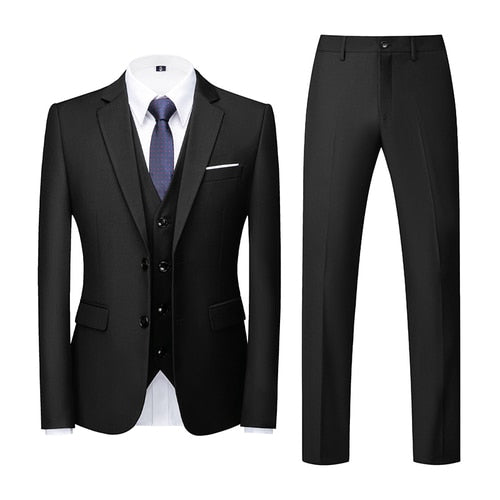 Men Suit - Jacket Vest Pants Single-breasted Slim