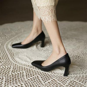 Shoe - High Heels New Shallow Mouth Square  Shoes