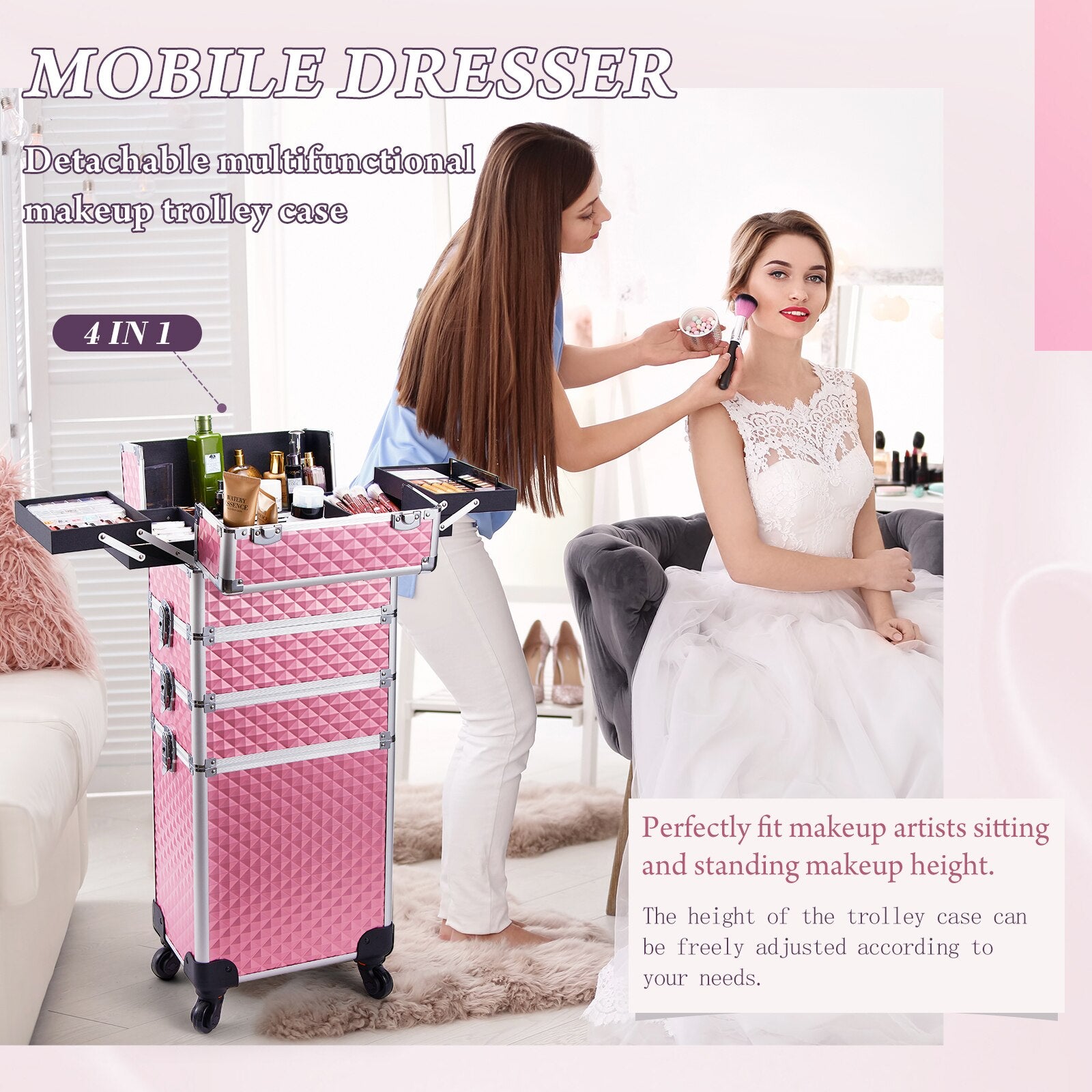 Makeup Luggage -  4 in 1 Detachable Trolley Case