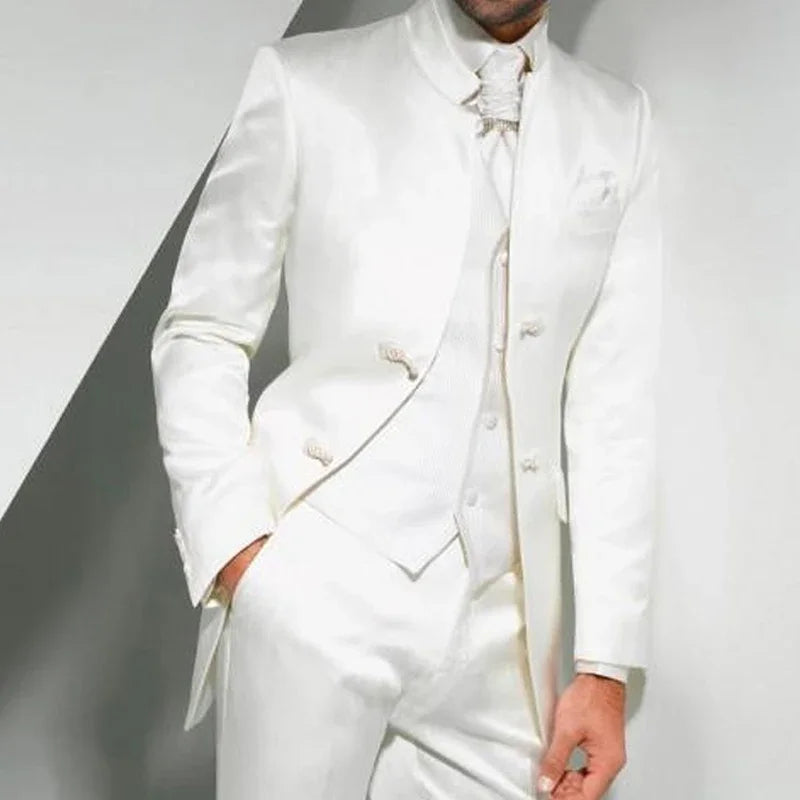 Long White Tunic Men Suits for Groom Wedding