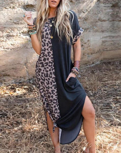 Dress - Stylish Leopard Pattern Spliced Dress