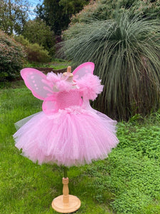 Dress - Girls Pink Fairy Dress Kids Glitter Tutu Flower Dresses