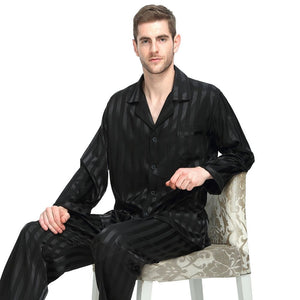 Pajamas - Mens Silk Satin Pajamas Set