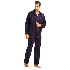 Pajamas - Mens Silk Satin Pajamas Set