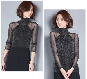 Long Sleeves Lace Sliced Women's Turtleneck