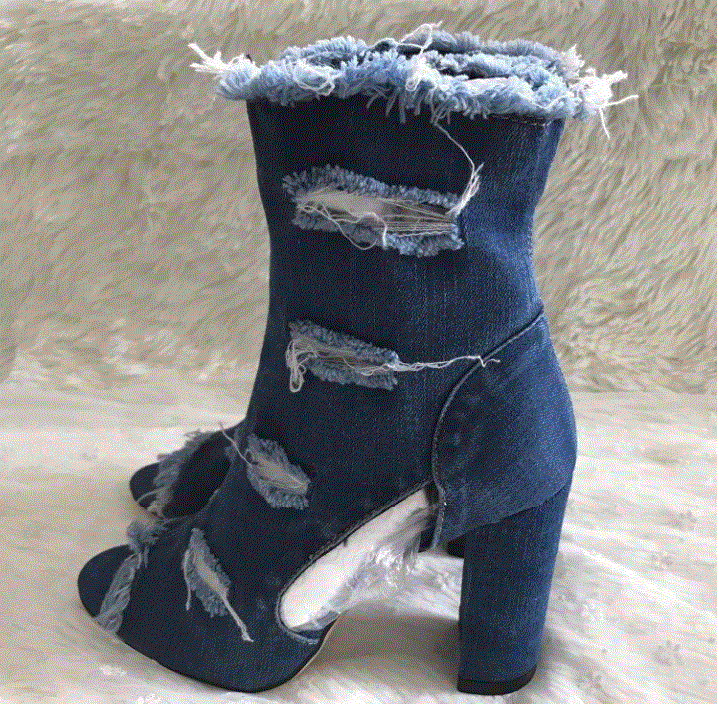 Boots - Blue Denim Jean Ankle Boots