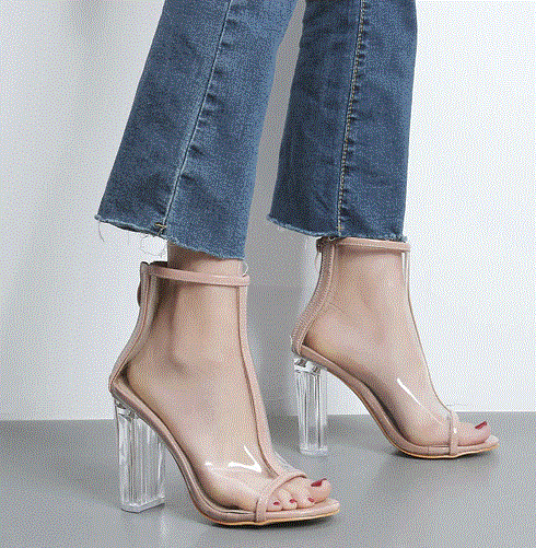 Transparent Boot Sandals Peep Toe Kim Kardashian Shoes